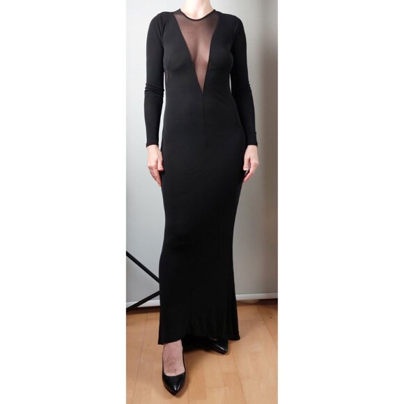 NWOT H&M Black Maxi Dress Sheer Inserts Open Back Backless Evening Formal Vampir - Picture 5 of 11